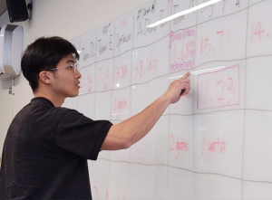 Student evaluating results of the UAV flight test on the whiteboard
