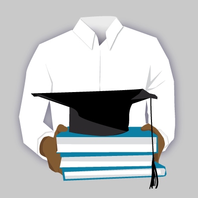 Illustration of a man holding a stack of academic books